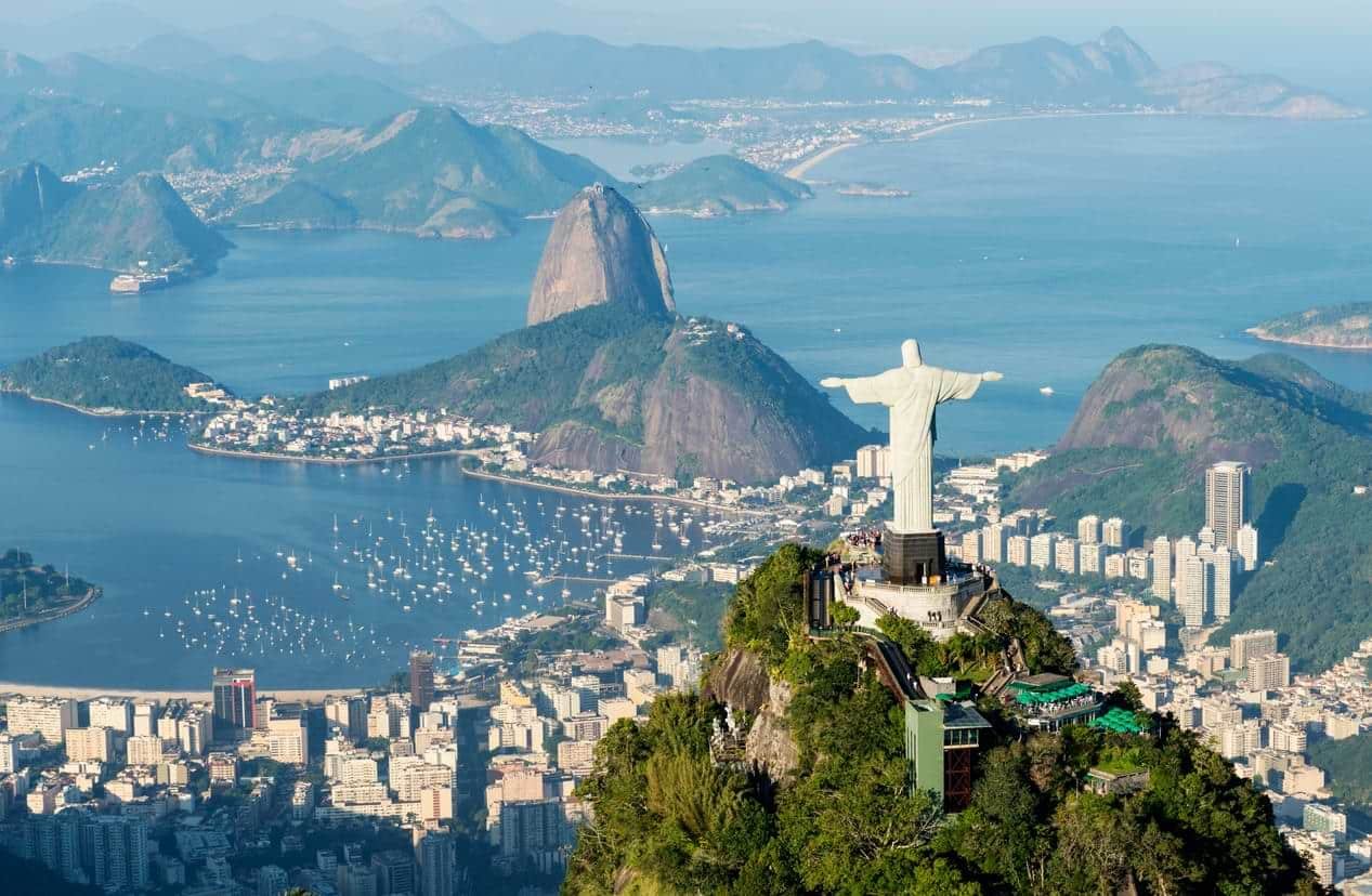 Rio de Janeiro, Brazil  with the Corcovado mountain and the statue of Christ the Redeemer with Sugarloaf mountain in the background.-45829