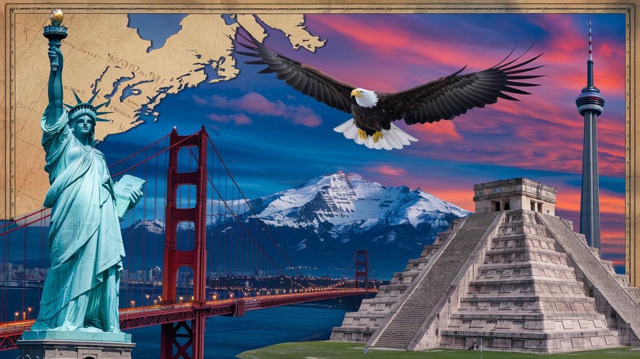 Must-Visit Destinations in North America- a Statue and a Valture flying towards it