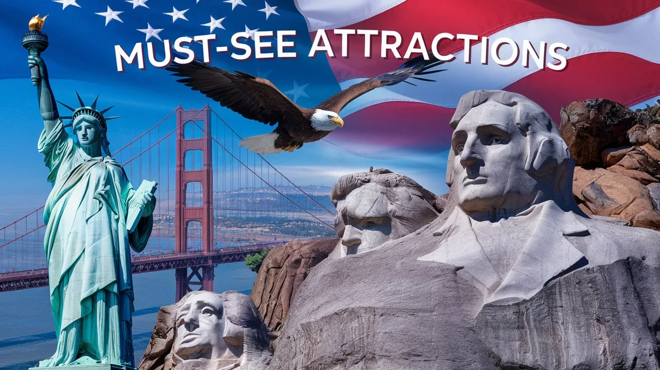 Must-See Attractions Collage of Few Tourist attractions Of U.S.