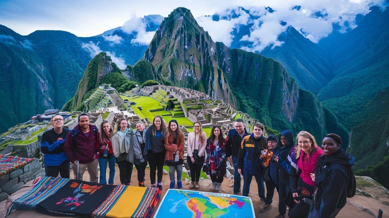 conclusion- group of People behind then a Mountain range and in front there is a big map