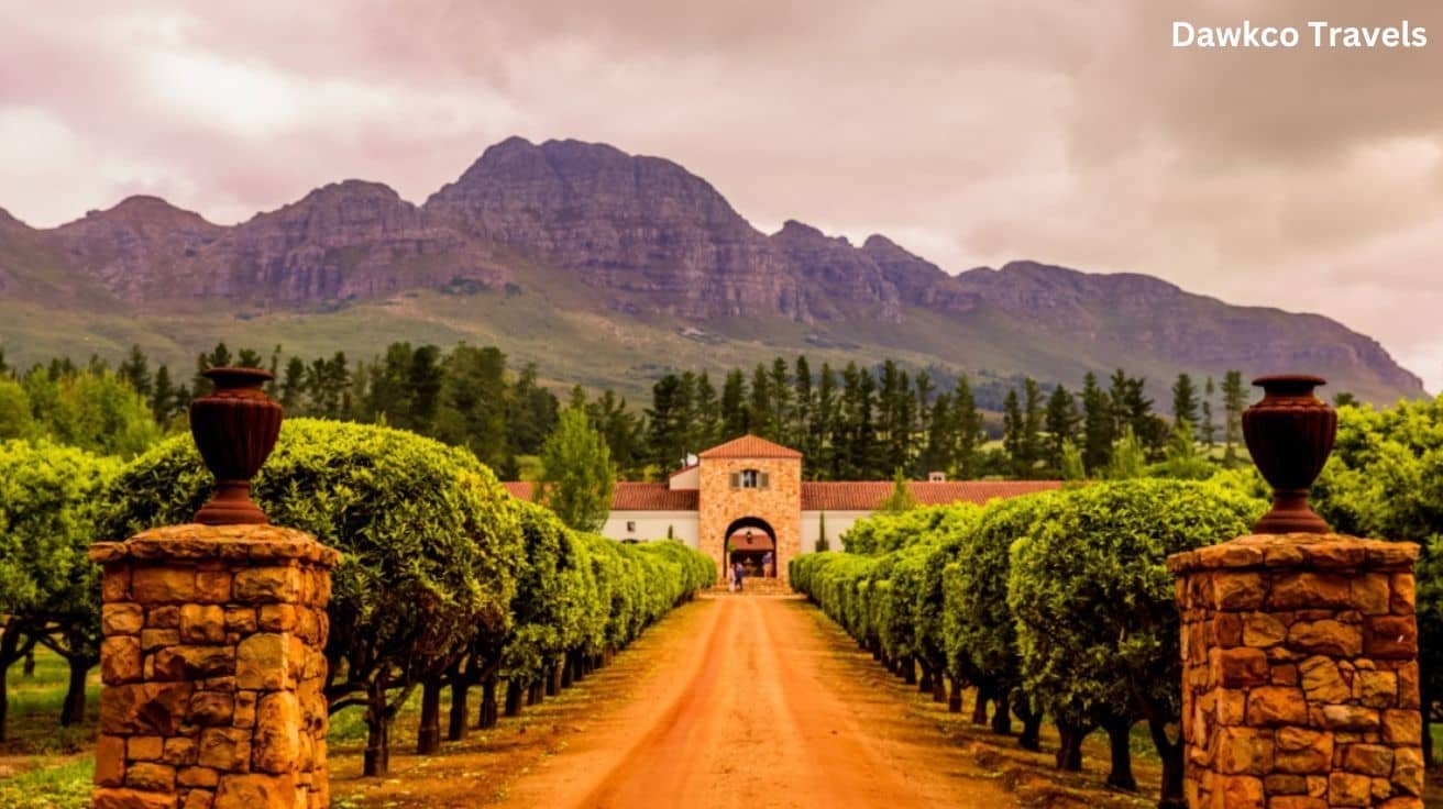 entrance of Waterford Estate winery in Stellenbosch, South Africa.