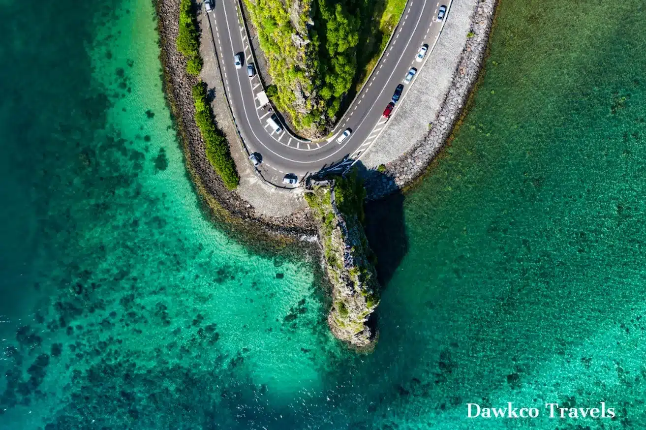 Road passing through a rock in Mauritius island Maconde Viewpoint