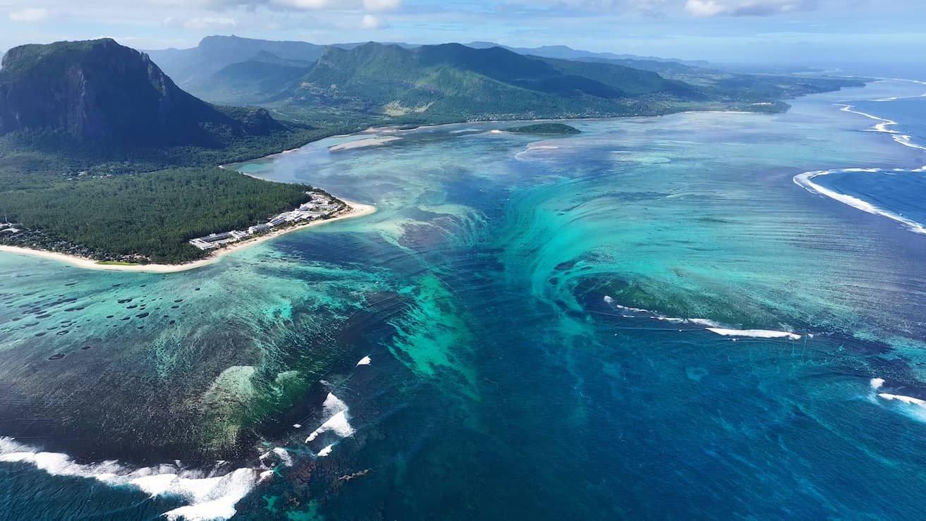 Underwater Waterfall At Le Morne In Mauritius Island