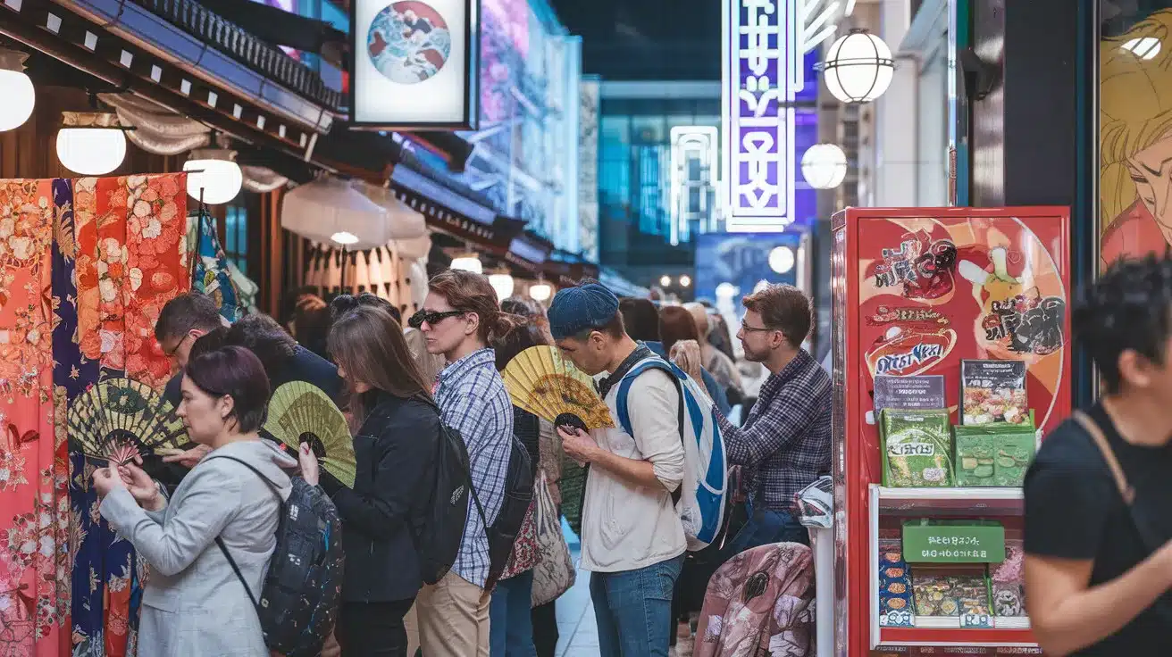 a group of people in a shopping Street